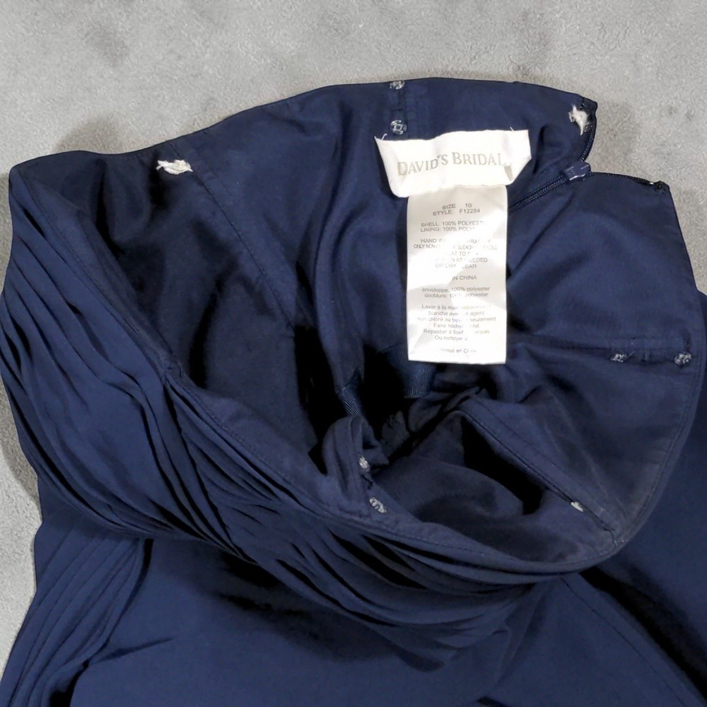 David's Bridal F12284 Navy Blue Bridesmaid Dress High Low Chiffon Size 10 Formal - Picture 7 of 12